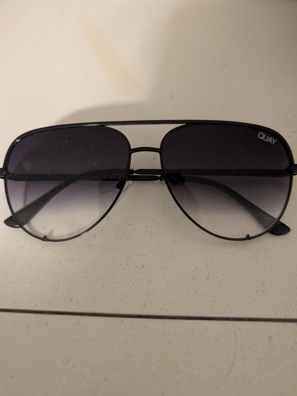 Quay Australia Black Aviator Sunglasses with Gradient Smoke Lenses